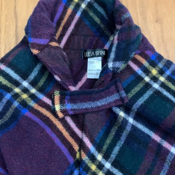 Luisa Brini Wool Plaid Fringe Poncho - Picture 5 of 9